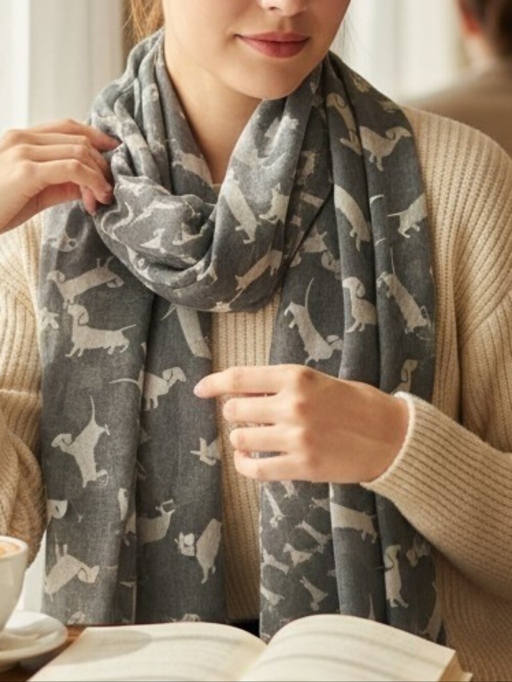 Grey Dachshund Print Scarf – Pre-Owned – Lightweight Dog Lover Accessory